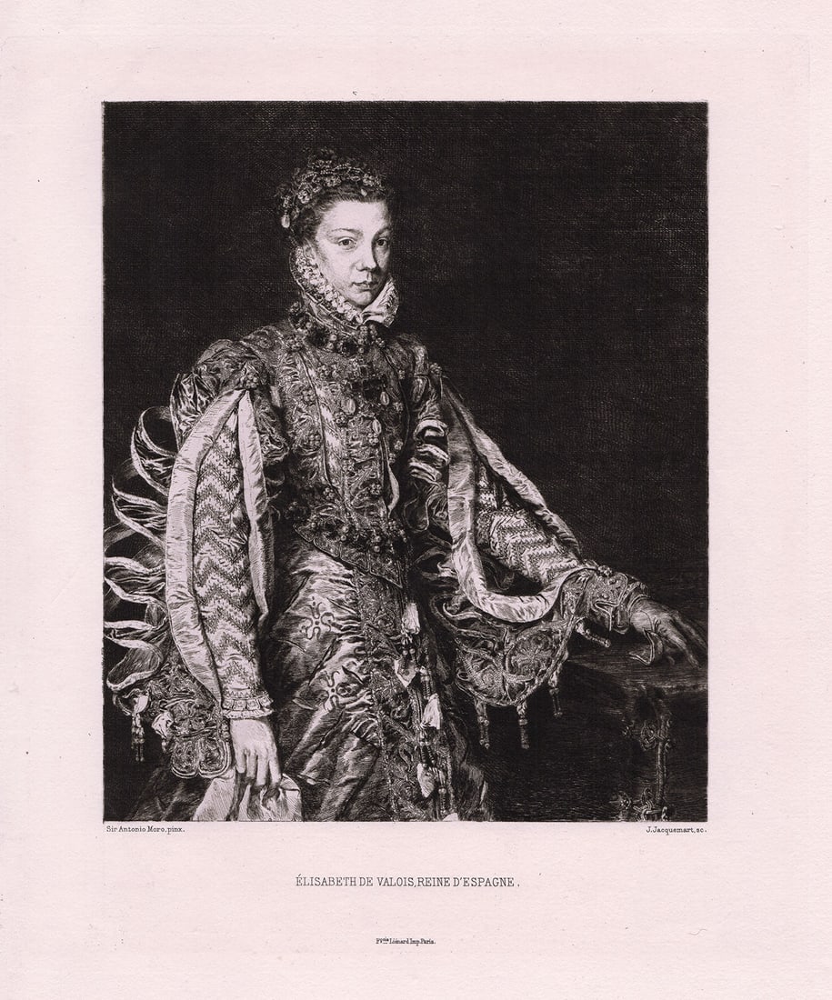 1874 Antonio Moro Elisabeth de Valois etching signed (1 of 2)