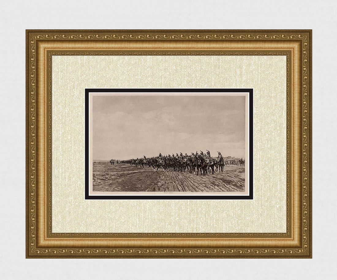 Ernest Meissonier Antique Print Cuirassiers Before the Charge Framed: Ernest Meissonier (Jean-Louis Ernest Meissonier) (French,1815 - 1891). The Cuirassiers, (1805). Antique heliogravure on wove paper after the original painting. Year: 1889. Image Size 6 3/8 x 10 1/8 in