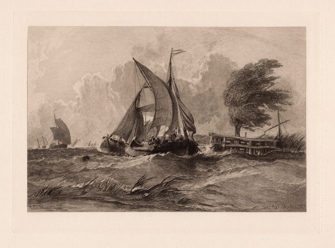 1888 George Hyde Chambers A Windy Day etching signed (1 of 2)