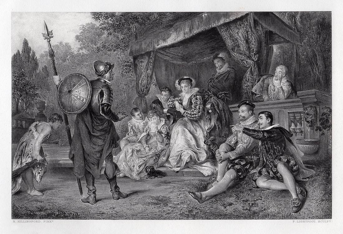 1876 Engraving Robert Alexander Hillingford The Nine Worthies signed (1 of 2)