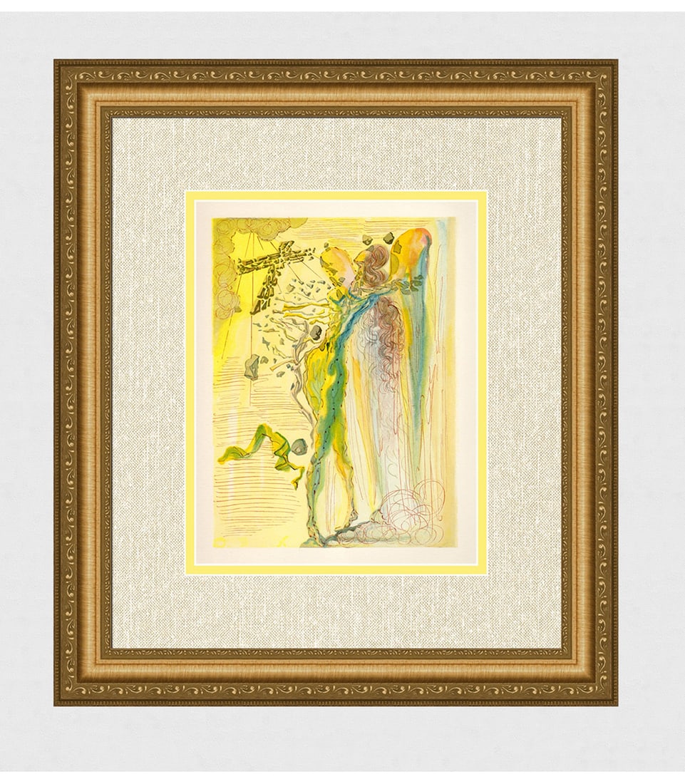 1960 Salvador Dali Glorious Bodies Authentic Woodcut: Salvador Dali. (1904-1989). "The Shine of the Glorious Bodies" Paradise Canto 12. Authentic Original Color Woodcut from The Divine Comedy Printed in 1960 on B.F.K. Rives Paper ( this is not a