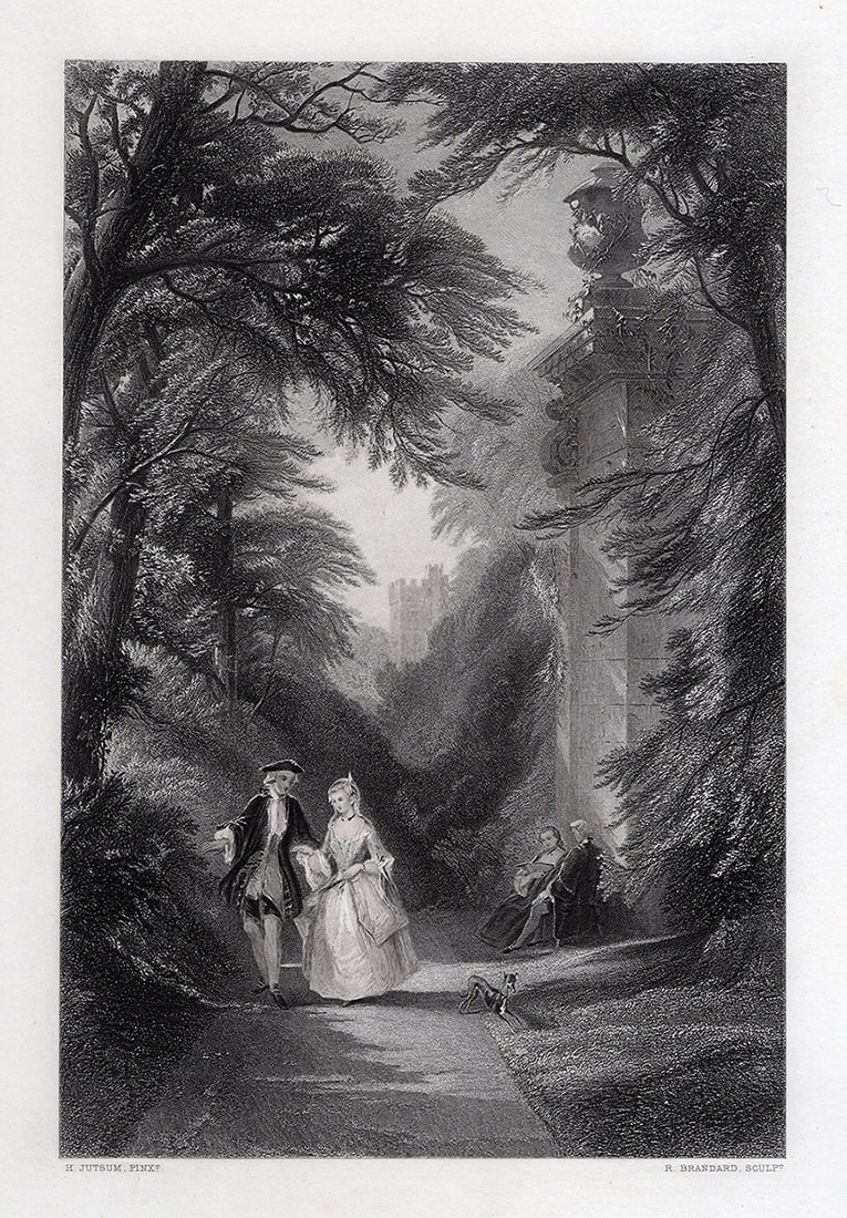 Henry Jutsum 1800s Engraving A Walk in the Park Framed Signed (1 of 3)