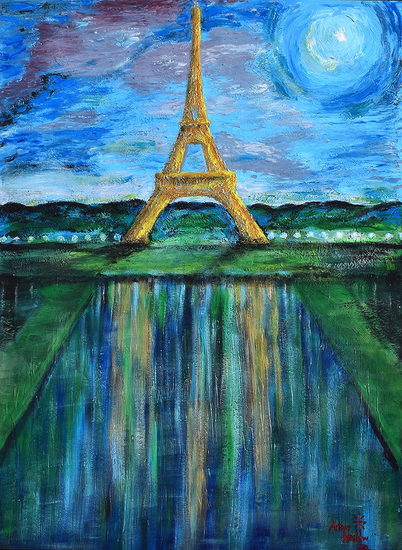 Monumental Arthur Kinslow Original Painting Eiffel Tower 52 x 57 inches (1 of 9)