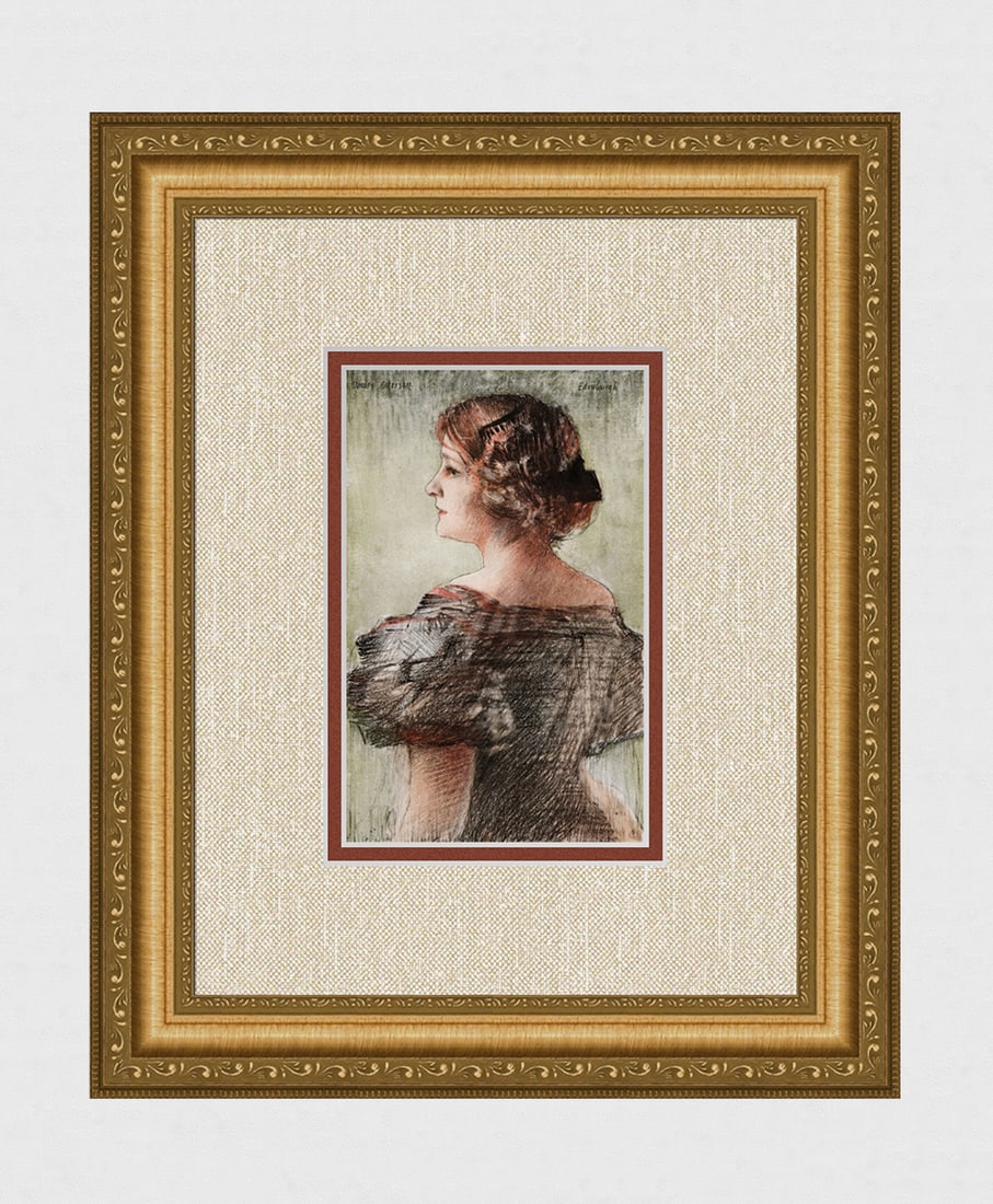 Signed James Paterson Antique Color Print Portrait of Madeleine Framed (1 of 3)