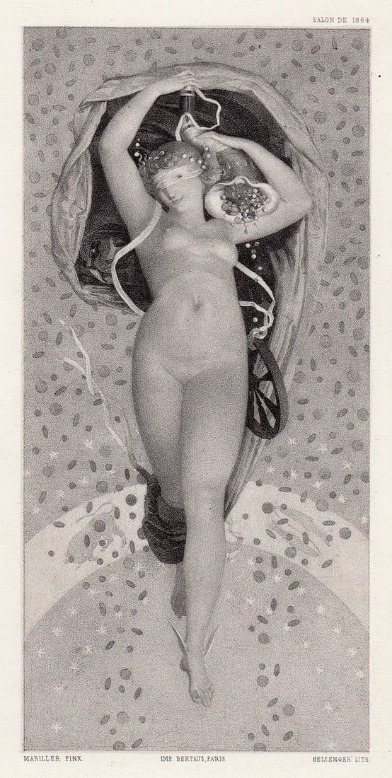Charles Philibert Mariller La Fortune lithograph signed: Charles Philibert Mariller. (1829 - 1911). La Fortune. Antique lithograph on wove paper after the original oil painting canvas by master lithographer Georges Bellenger (French, 1847-1914) and Atelier 