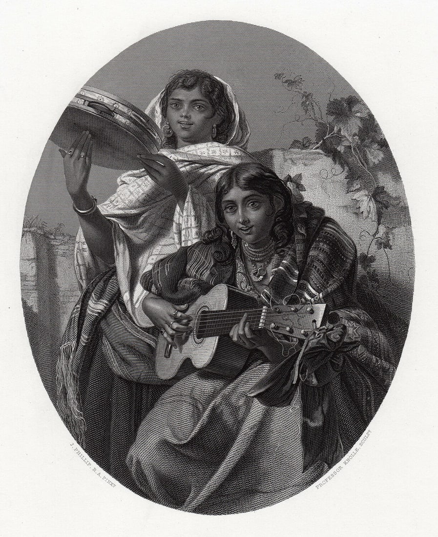 John Phillip Gipsy Musicians of Spain (Spanish Minstrels) engraving signed (1 of 3)