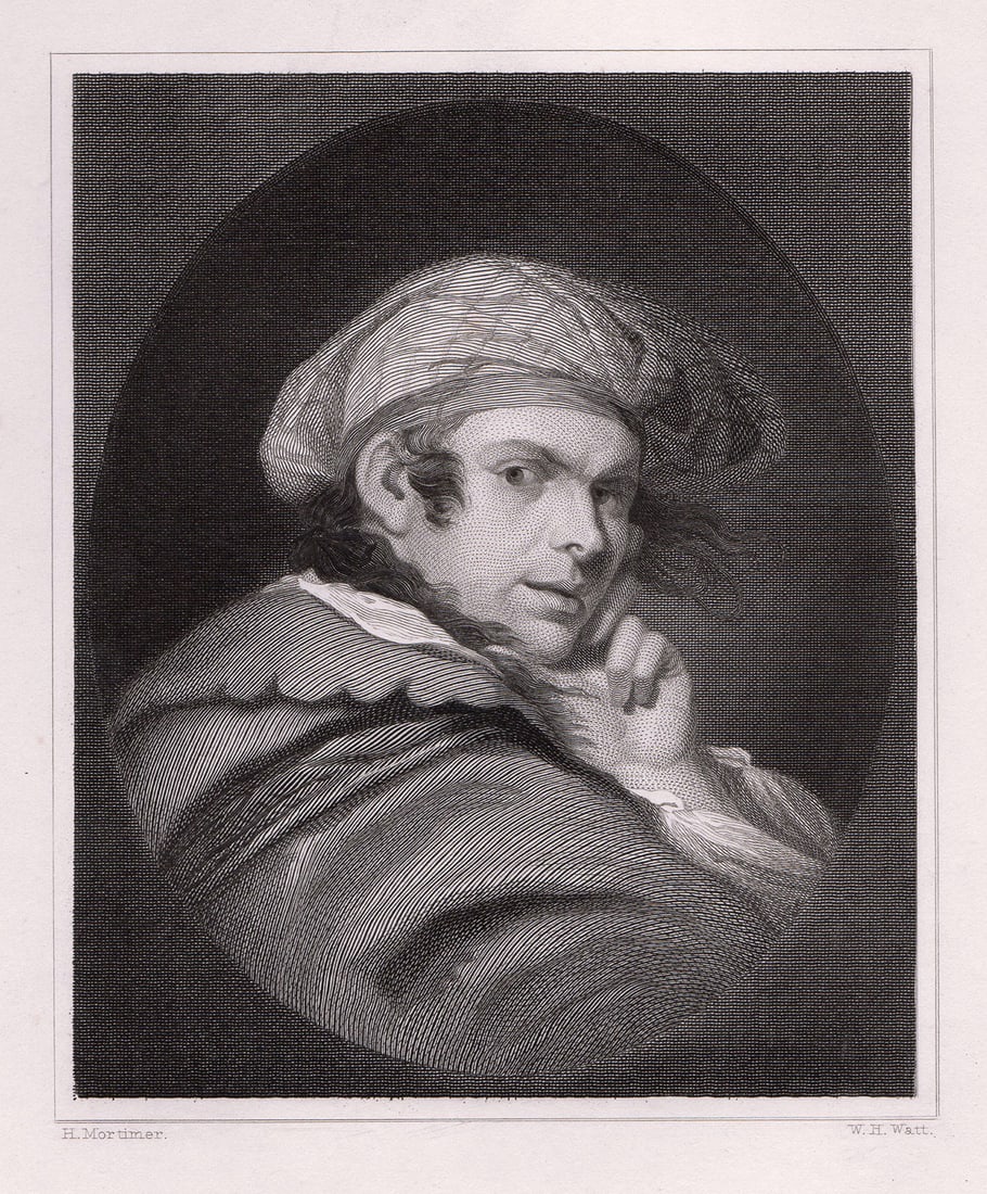 1834 John Hamilton Mortimer Portrait in Character engraving signed (1 of 2)
