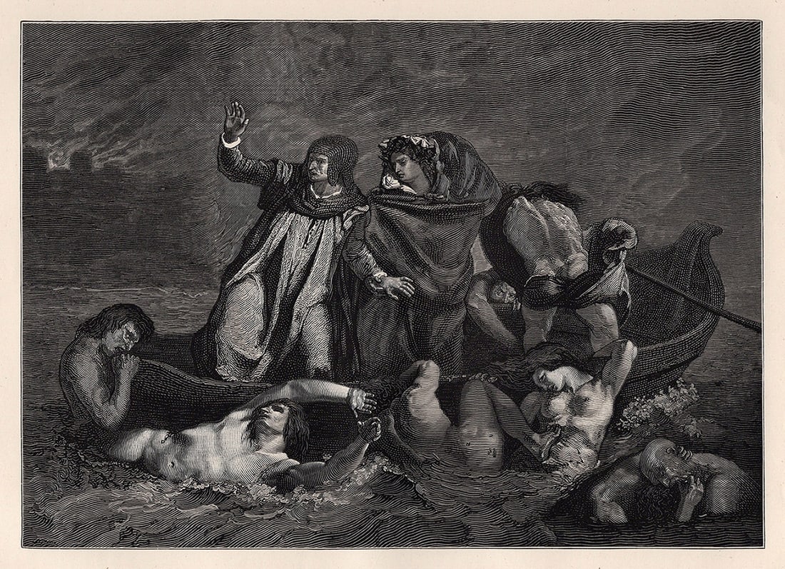 Eugene Delacroix 1800s Antique Print "Dante and Virgil" Framed (1 of 2)