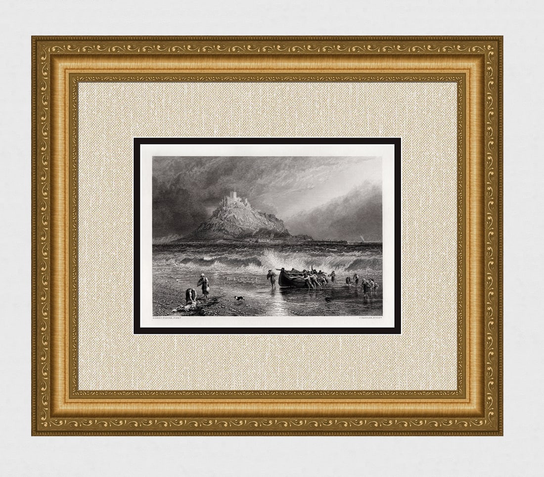 1800s Myles Birket Foster Engraving St. Michael's Mount Framed Signed (1 of 4)