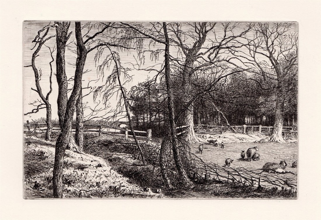 Richard Samuel Chattock When Rose Plumelets Tuft the Larch 1873 etching: Richard Samuel Chattock. (British, 1825 - 1906). When Rose Plumelets Tuft the Larch. Antique etching on thick wove paper. 1873. Excellent. Image size 4 x 5 3/4 inches. Approximately 13 x 15 inches. Th