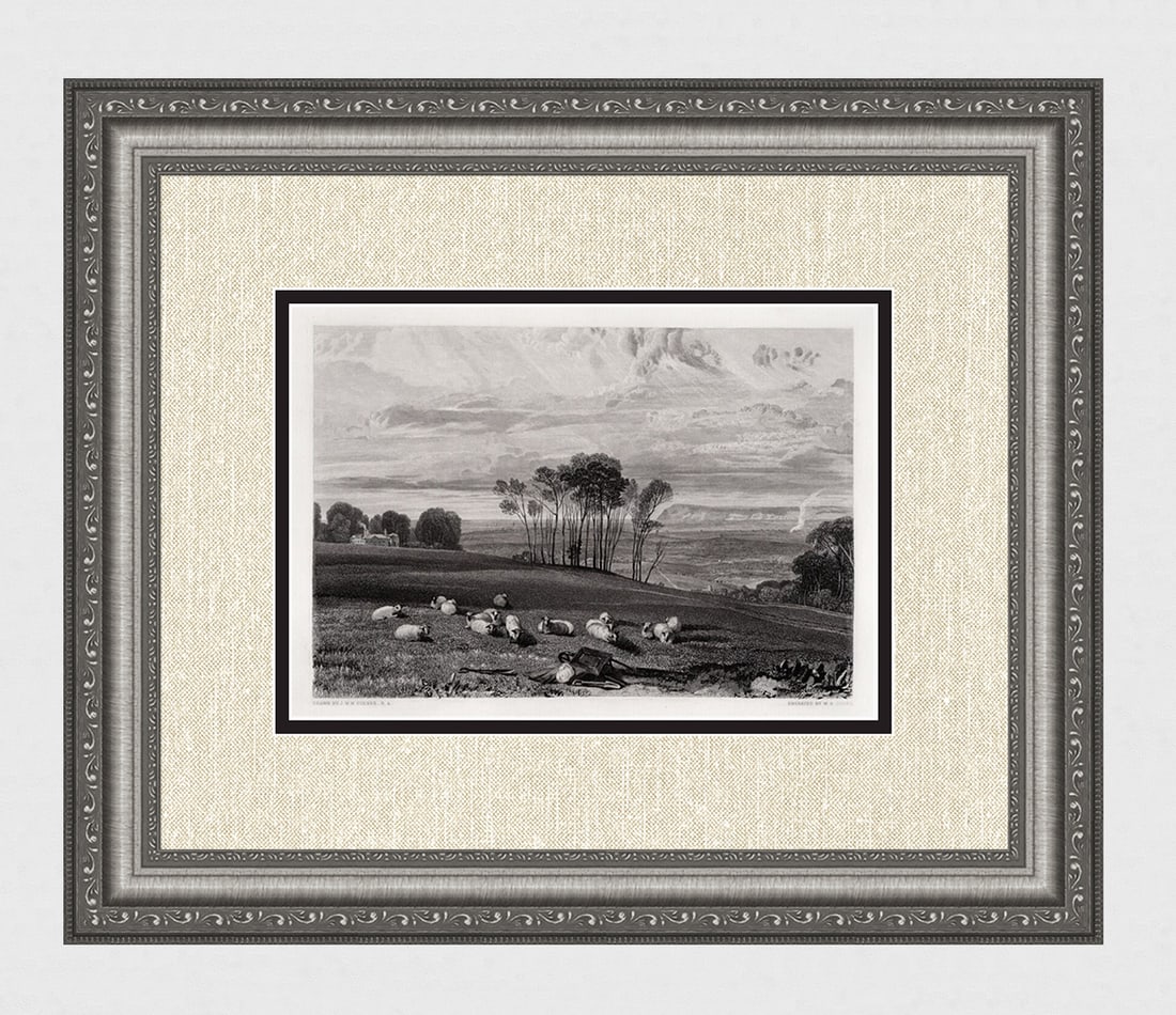 1800s JMW TURNER SIGNED Etching Pevensey Bay from Crowhurst Park FRAMED (1 of 4)
