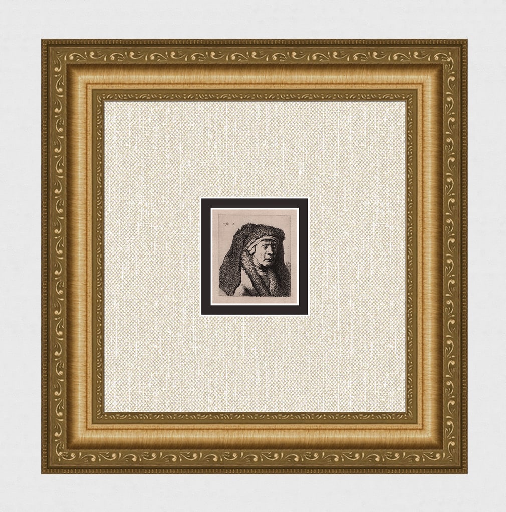 REMBRANDT 1800s Etching B355 Bust of an Old Woman in Furred Cloak Signed DURAND: After Rembrandt Harmenszoon Van Rijn (1606-1669). Bust of an Old Woman in Furred Cloak. Antique hand pulled copper plate etching on laid paper after the original by master etcher Amand Durand (1831 -