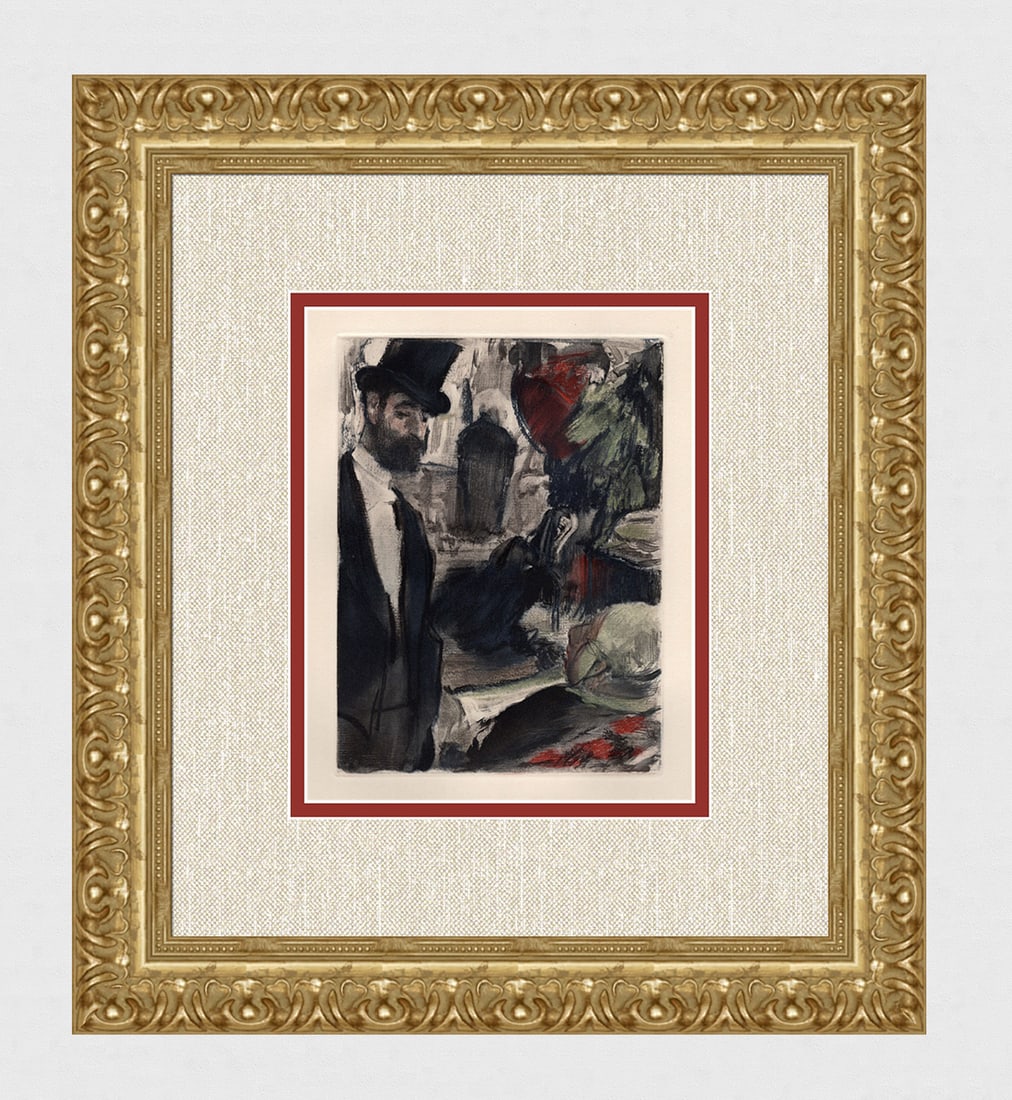 1938 DEGAS Limited Etching Ludovic Halevy finds Madame Cardinal Framed: Edgar Degas (1834 - 1917). Ludovic Halevy retrouve Madame Cardinal dans une loge (Ludovic Halevy finds Madame Cardinal in a Dressing Room) (from La Famille Cardinal). Year: 1938. Edition: Limited 350