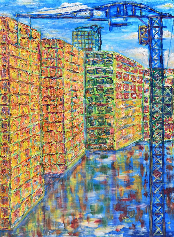 Arthur Kinslow Original Citylife III Hidden Path 36 x 48 Inches: Arthur Kinslow ( American, 1955 - ) Citylife III. Original Acrylic on Canvas.Signed by the artist lower left. Canvas Size 36 x 48 inches. Arthur Kinslow has been involved in art his entire life and
