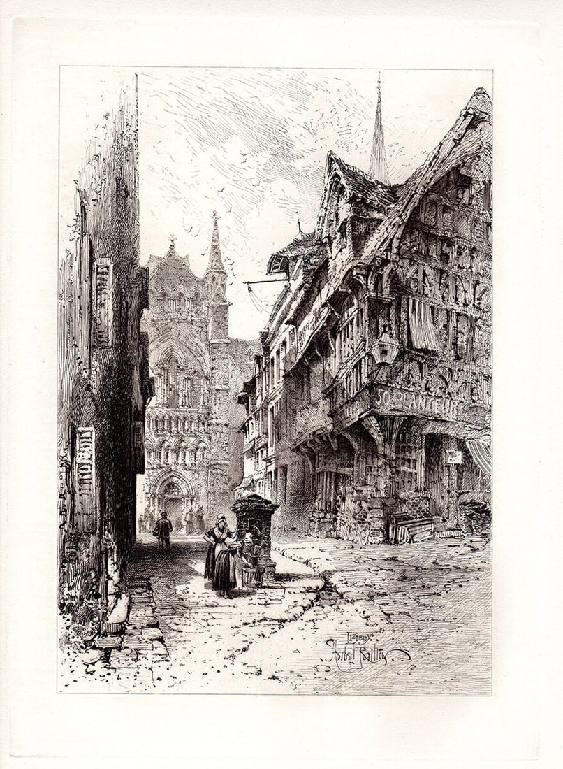 Herbert Railton Lisieux, Expressions in Art and Nature 1887 etching: Herbert Railton. (English, 1857-1910). Lisieux, Expressions in Art and Nature. Antique Etching on laid paper. 1887. Signed in the plate, lower left. Excellent. Image Size 7 7/8 x 10 7/8 inches. Approx