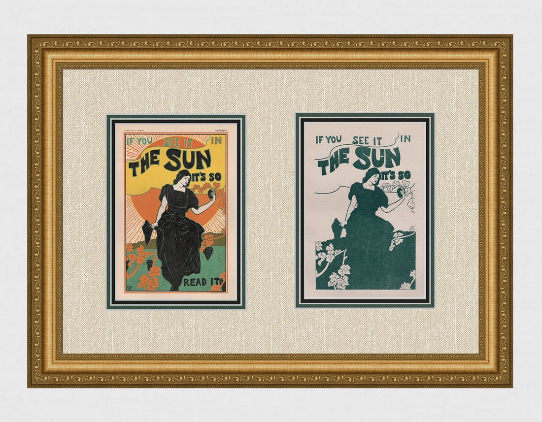 1897 Louis Rhead Sun If you see it Lithograph one of 25 on Japon with Proof Framed (1 of 9)