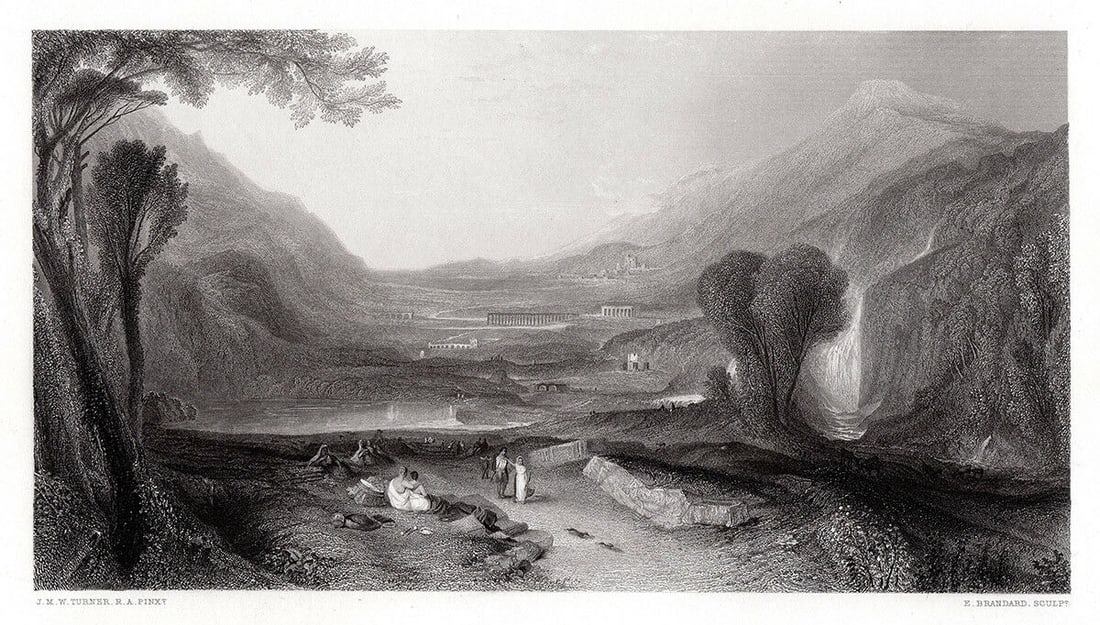 1862 William Turner Apollo Daphne Dreamlike Landscape engraving signed (1 of 3)