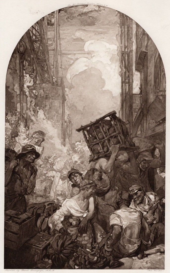 Sir Frank Brangwyn Antique Print Hustle and Bustle of Commerce Signed (1 of 3)