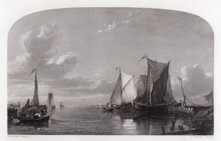Edward William Cooke Dutch Boats in a Calm engraving signed