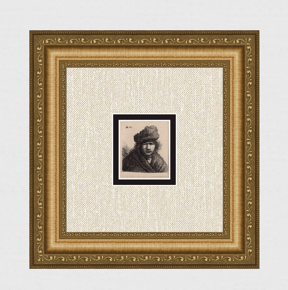 1800s REMBRANDT B14 Etching Self Portrait Hat and Fur Robe (1 of 4)
