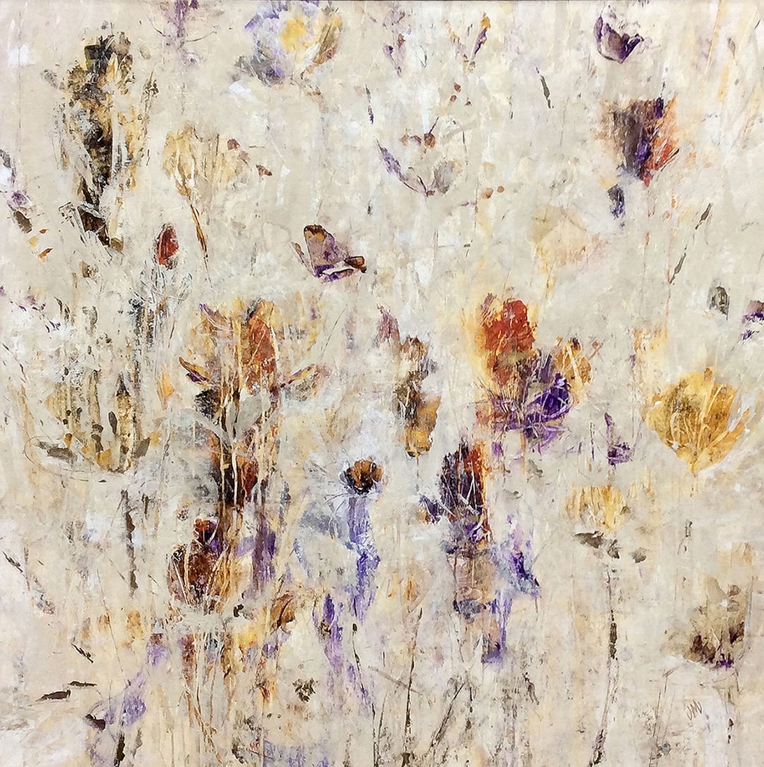 Jodi Maas Original Painting Pink Mica Floral 50 x 50 (1 of 3)