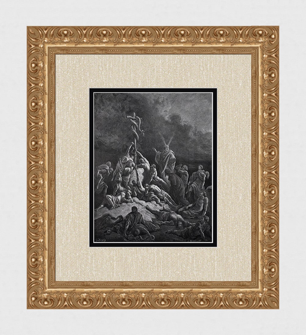 1800s Gustave Dore Wood Engraving THE BRONZE SNAKE Framed Signed (1 of 3)