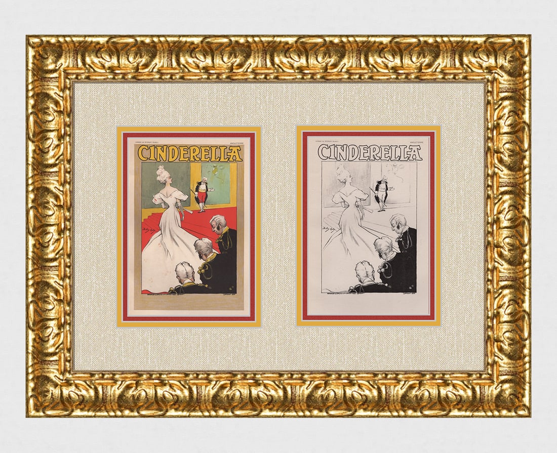 1897 Dudley Hardy Cinderella Lithograph one of 25 on Japon with Proof Framed: Dudley Hardy (1866 - 1922). Cinderella. Stone lithograph on Japon Paper. Extremely rare. One of only 25 printed on Japon paper and accompanied by single color proof. Year Printed: 1897. Signed in the 