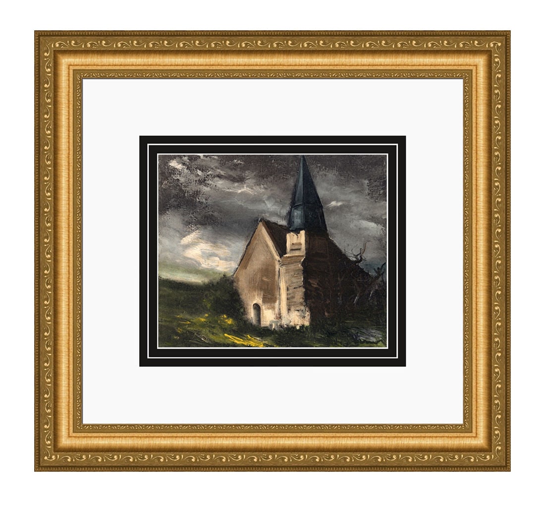 Maurice de Vlaminck 1958 lithograph L'eglise de Saint Lubin de Cravant signed (1 of 3)