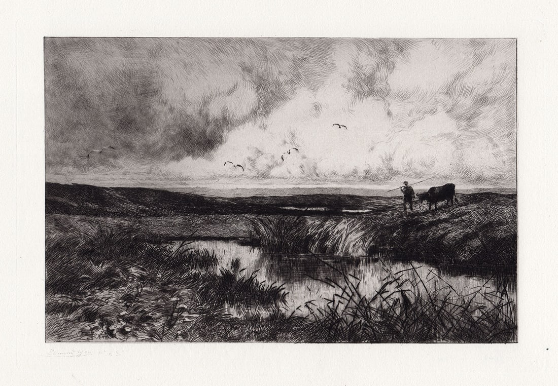 Edmond Yon Near the Coast at Cayeux-Sur-Mer: Edmond Yon (Edmond Charles Joseph Yon) (French, 1841-1897). Near the Coast at Cayeux-Sur-Mer. Image Size 6 1/4 x 9 5/8 inches. Original hand pulled copper plate etching on wove paper. 1885. Signed in