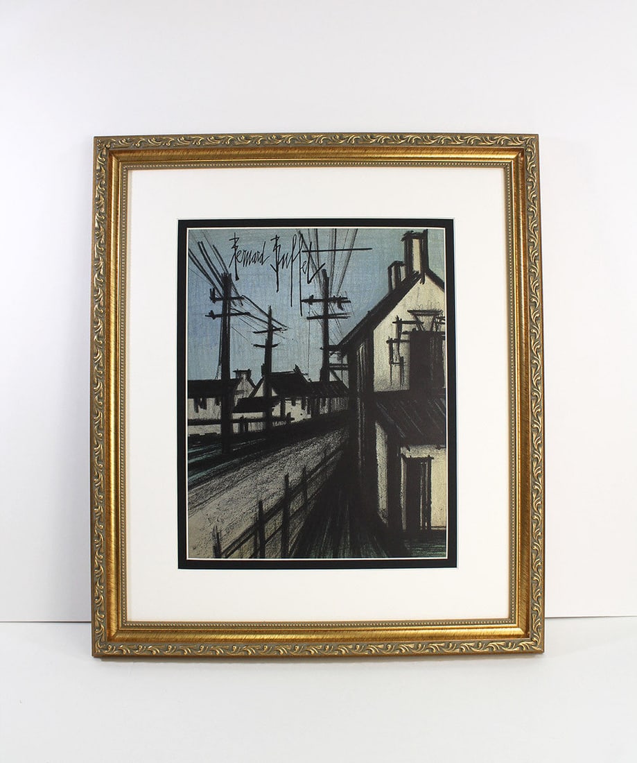Bernard Buffet The Road to the Village 1967 lithograph: Bernard Buffet. (1928-1999). The Road to the Village. Original Color Lithograph on Wove Paper. 1967. Signed in the plate. Excellent. Atelier Mourlot. Image Size - 9 1/2 x 12 1/4 inches. Approximately 