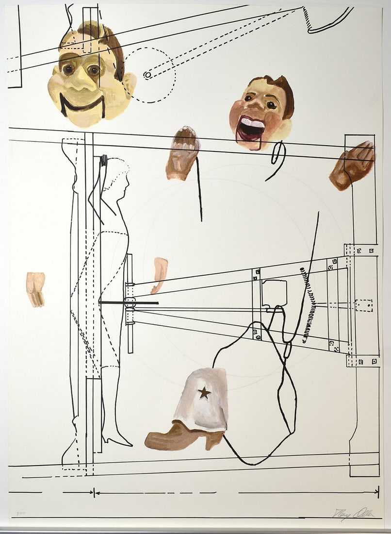 Tony Oursler Lithograph Howdy Doody 2001 Signed Numbered: Tony Oursler (American, B. 1957). Bellytalker. Original color Lithograph on wove paper. Year: C. 2001. Hand Signed and Numbered from the edition of 50. Published by Poligrafa, Barcelona. Excellent Con