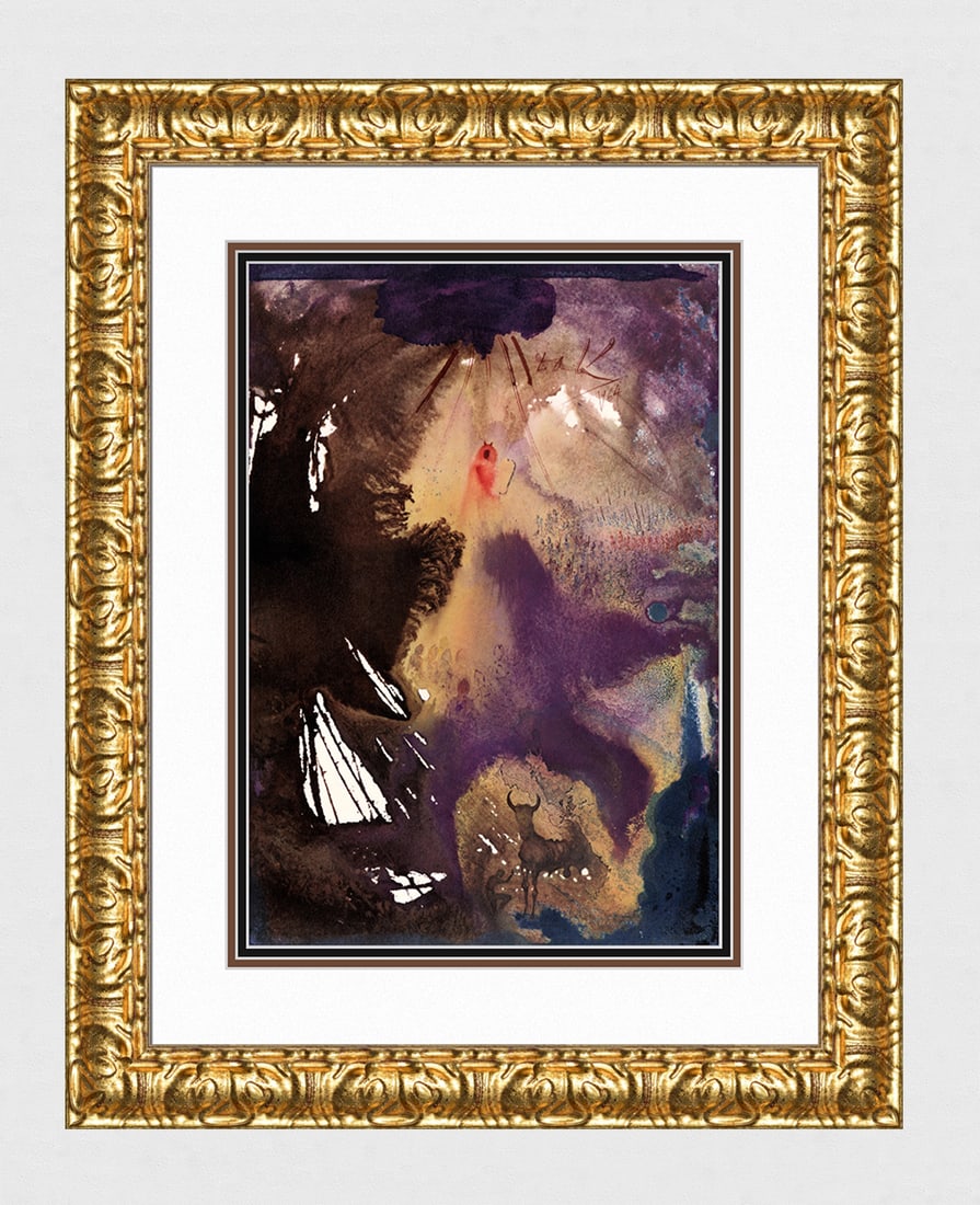 Dali Ten Commandments Lithograph 1967 Original Biblia Sacra Framed: Salvador Dali. "Fuit ergo ibi cum Domino quadraginta dies et quadraginta noctes: panem non comedit, et aquam non bobit, et scripsit in tabulas verba foederis decem (And he was there with the LORD fort