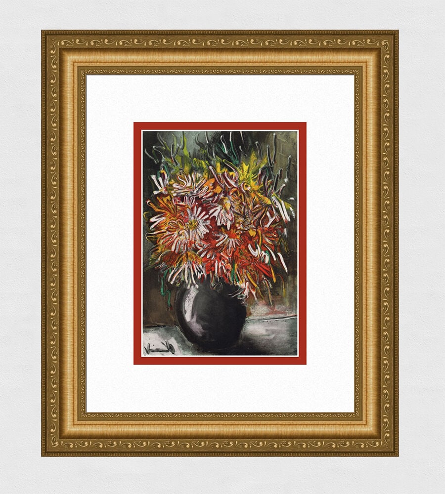 1958 Maurice de Vlaminck Les Reines-Marguerites lithograph signed: Maurice de Vlaminck. (1876-1958). Les Reines-Marguerites. Color lithograph on wove paper after the original 1955 painting. 1958. Signed in the plate. Excellent. Legendary Atelier Mourlot. Image Size 6