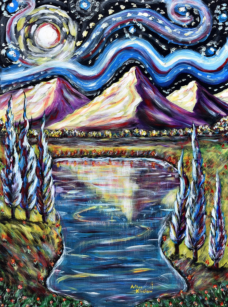 Arthur Kinslow Original Painting Galaxy of Stars IV 36 x 48 Inches: Arthur Kinslow ( American, 1955 - ) Galaxy of Stars IV. Original Acrylic on Canvas.Signed by the artist lower center. Canvas Size 36 x 48 inches. Arthur Kinslow has been involved in art his entire lif
