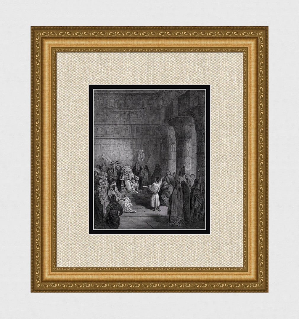 1800s Gustave Dore' S BIBLE Wood Engraving The Dreams of Pharaoh SIGNED FRAMED: Gustave Dore (Paul Gustave Louis Christophe Dore) (French, 1832-1883). Joseph Interpreting the Pharaoh's Dream (from Dore's Bible). Antique Wood Engraving wove paper after the original by a master woo