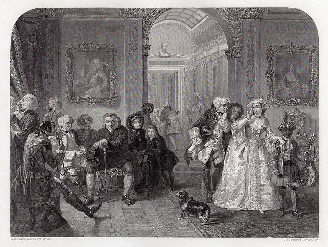 1853 Edward Matthew Ward Dr. Johnson in the Ante-Room of Lord Chesterfield engraving signed (1 of 3)