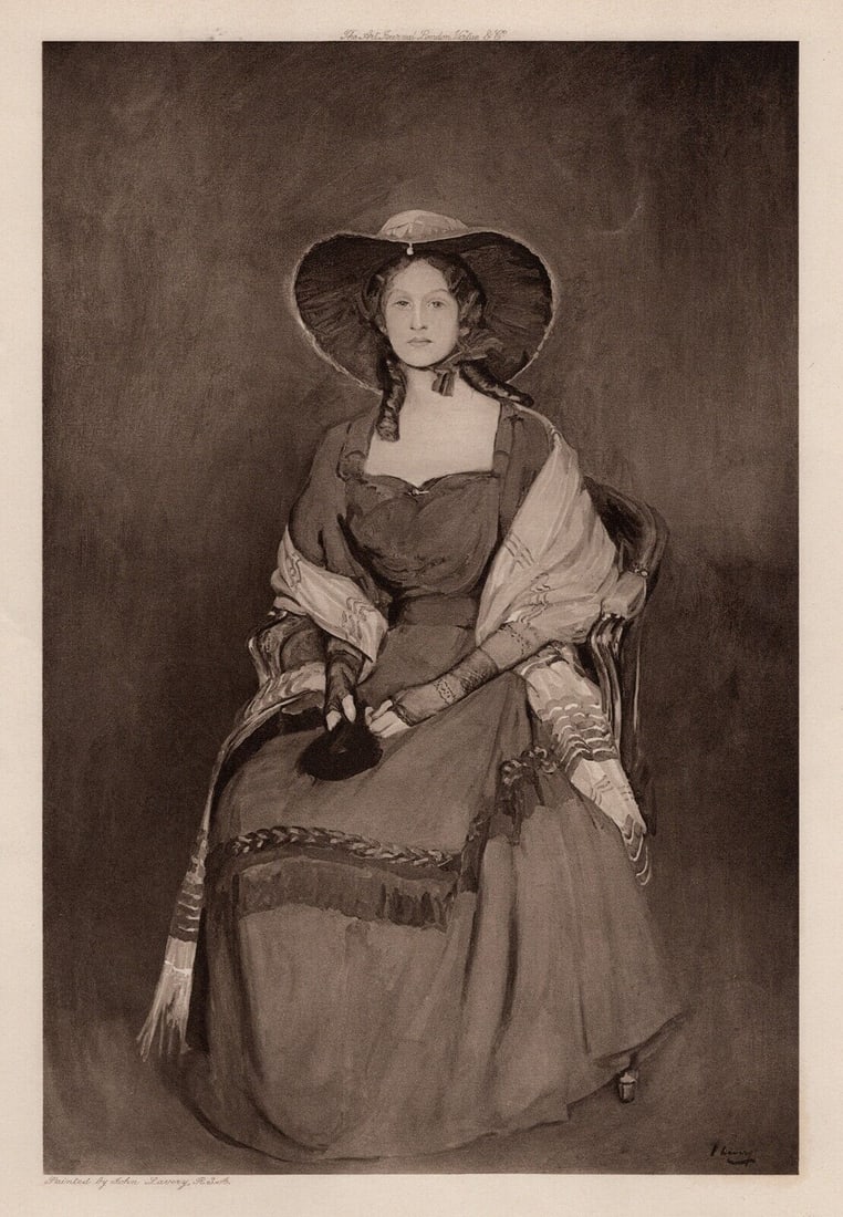 JOHN LAVERY Antique Print Portrait Print Mary in Green SIGNED Framed: Sir John Lavery (British,1856- 1941). Mary. Antique heliogravure on wove paper after the original by a Master engraver. Year: 1905. Signed in the plate, lower right. Image size 6 3/4 x 10 1/8 inches. 