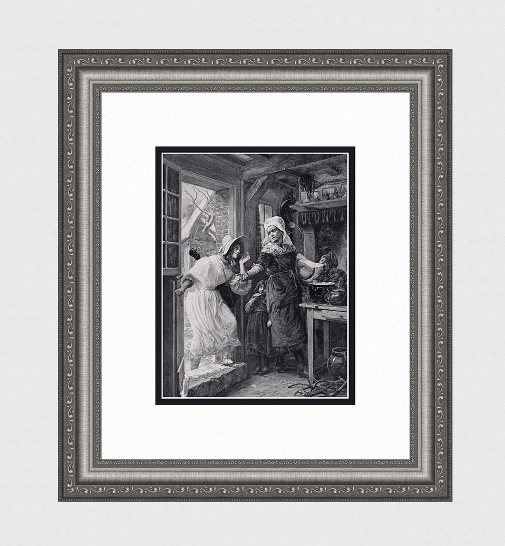 Georges Gaston Melingue 1800s Antique Fables Print Grasshopper & Ant FRAMED: Theodore Melingue (Gaston Melingue Georges Gaston) (French, 1840 - 1914). The Grasshopper and the Ant. Antique print after the original. Year: c. 1890. Image Size 7 5/8 x 10 1/8 inches. Framed dimensi