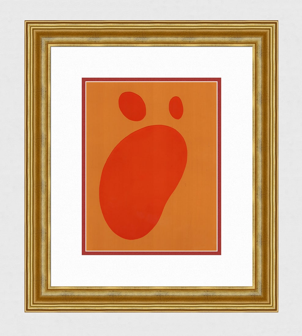 Jean Arp 1958 Pochoir "Thumbs " Framed: Jean Arp (1886 - 1966). "Thumbs (Pouces) ." Color Pochoir on wove paper. Year: 1958. Printed by Atelier Daniel Jacomet et Cie. Published in Paris by San Lazzaro. Sheet Size c. 9 1/2 x 12 3/8 inches. F