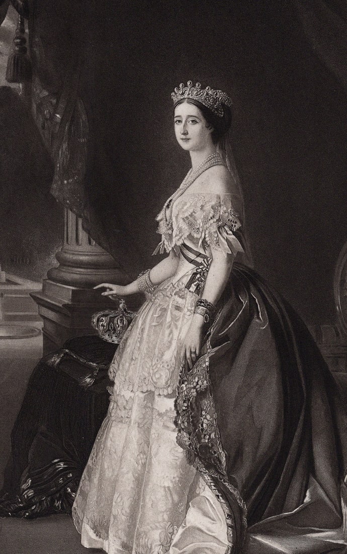 WINTERHALTER 1800s Antique Print The Empress Eugene Gallery Framed: Franz Xaver Winterhalter (German, 1805 - 1873). Portrait of Empress Eugenie. Antique Heliogravure after the original.Year: c. 1890. Image size 6 7/8 x 10 3/4 inches. Framed dimensions approximately 16