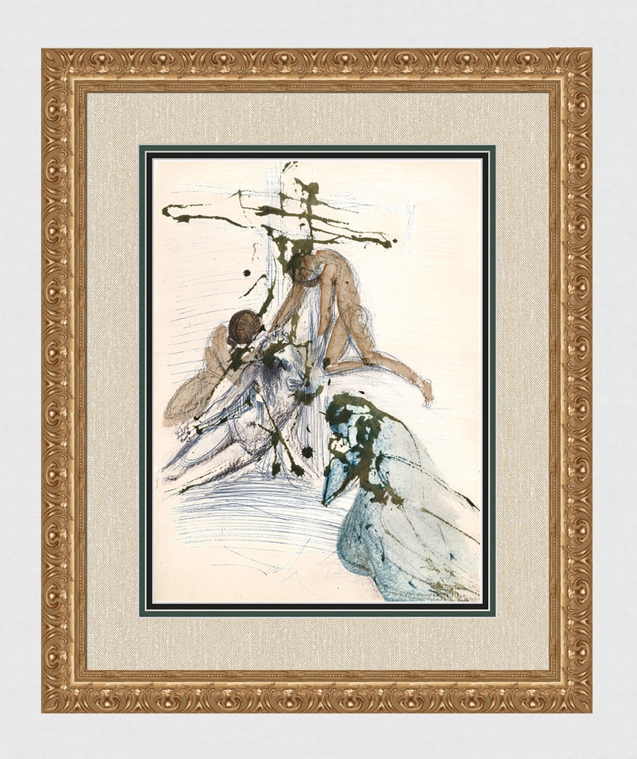 Dali 1967 Original Descent from the Cross Lithograph Framed: Salvador Dali. "Rogavit Pilatum Ioseph ab Arimathaea. ut tolleret corpus Iesu. Et permisit Pilatus. Venit ergo, et tulit corpus Iesu Later, Joseph of Arimathea asked Pilate for the body of Jesus. Now 