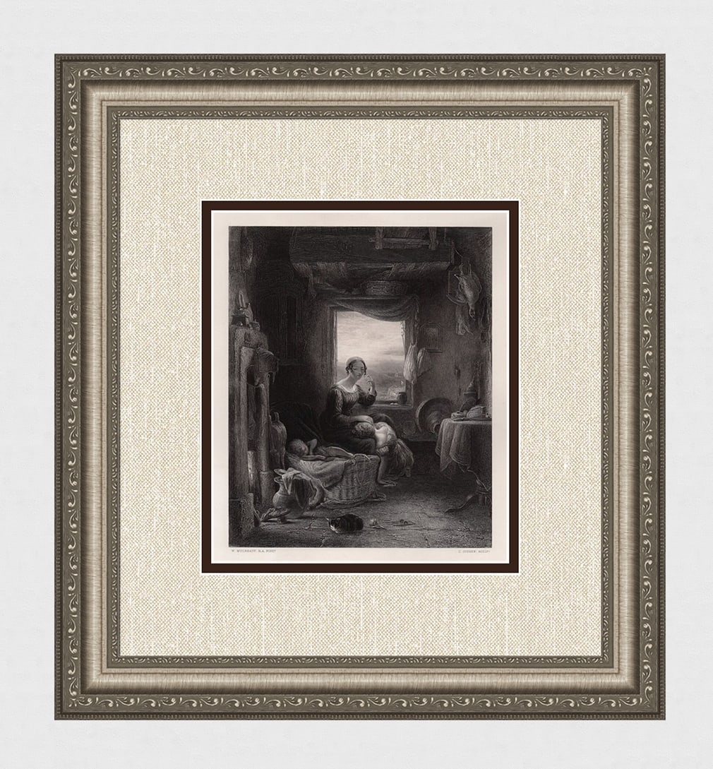 SIGNED 1800s William MULREADY Engraving The Anxious Wife FRAMED: William Mulready (Irish, 1786-1863). The Home-Expected. Antique engraving on wove paper after the original oil on panel by master engraver Charles Cousen (British, c. 1819-1889). Signed in the plate. 