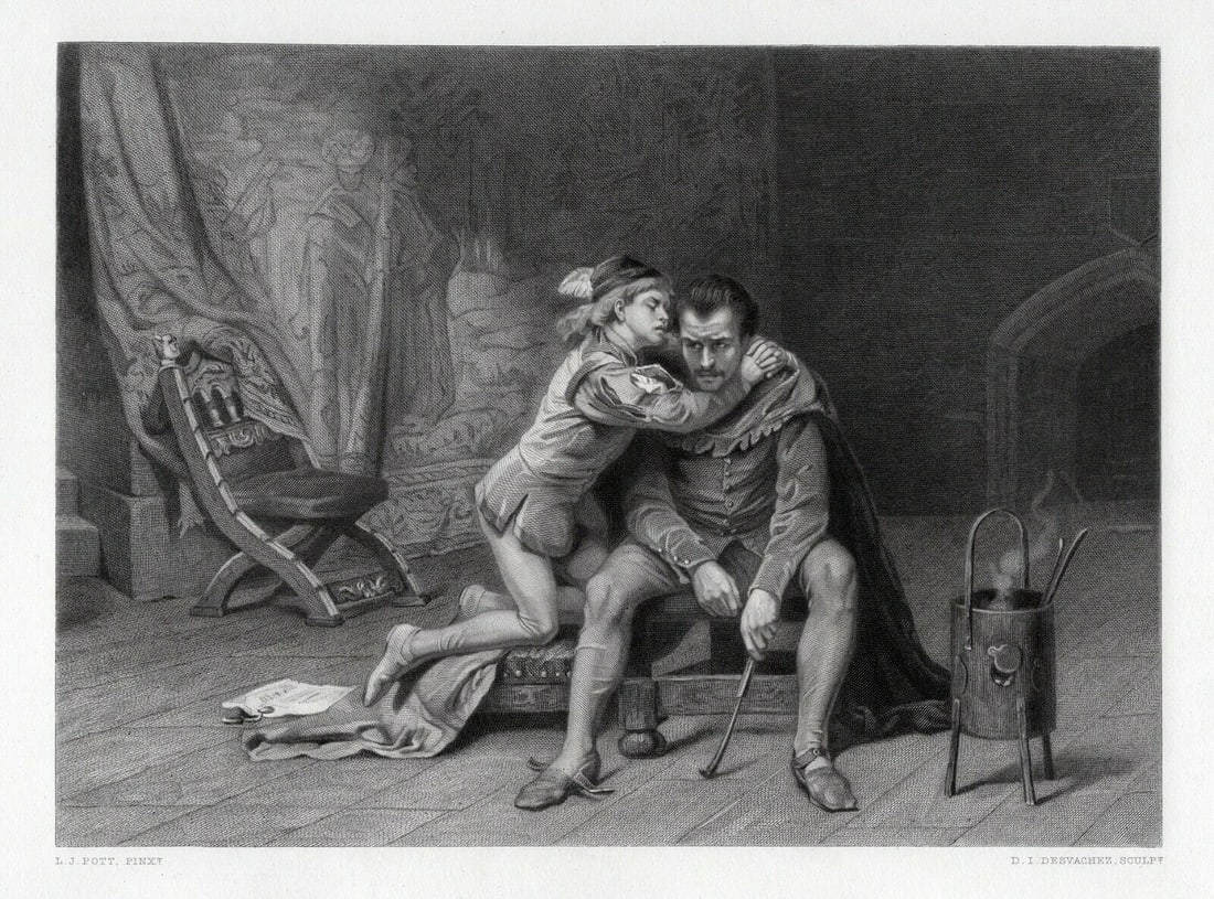 Laslett John Pott Engraving Prince Arthur and Hubert FRAMED Signed COA: Laslett John Pott (British, 1837-1898). Prince Arthur and Hubert. Antique engraving on wove paper after the original by master engraver David Desvachez (1822 - 1902). Signed in the plate. Image Size 7