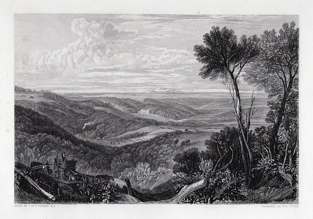 WILLIAM TURNER 1800s Engraving Vale of Ashburnham Framed SIGNED (1 of 3)