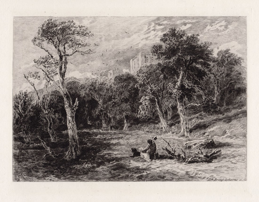 David Cox 1877 etching Hardwick Hall signed (1 of 3)