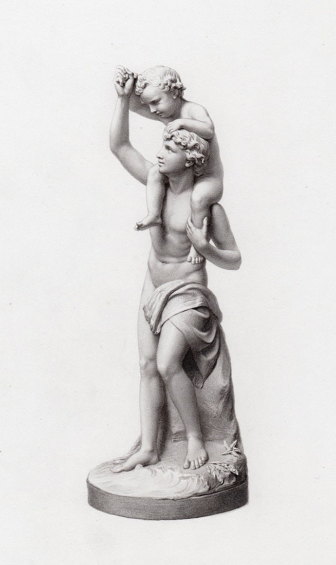 Joseph Durham A Dip in the Sea 1872 engraving: Joseph Durham. (English 1814 - 1877). A Dip in the Sea. Antique engraving on wove paper after the original sculpture by master engraver Richard Austin Artlett (English, 1807 - 1873). 1872. Excellent. 