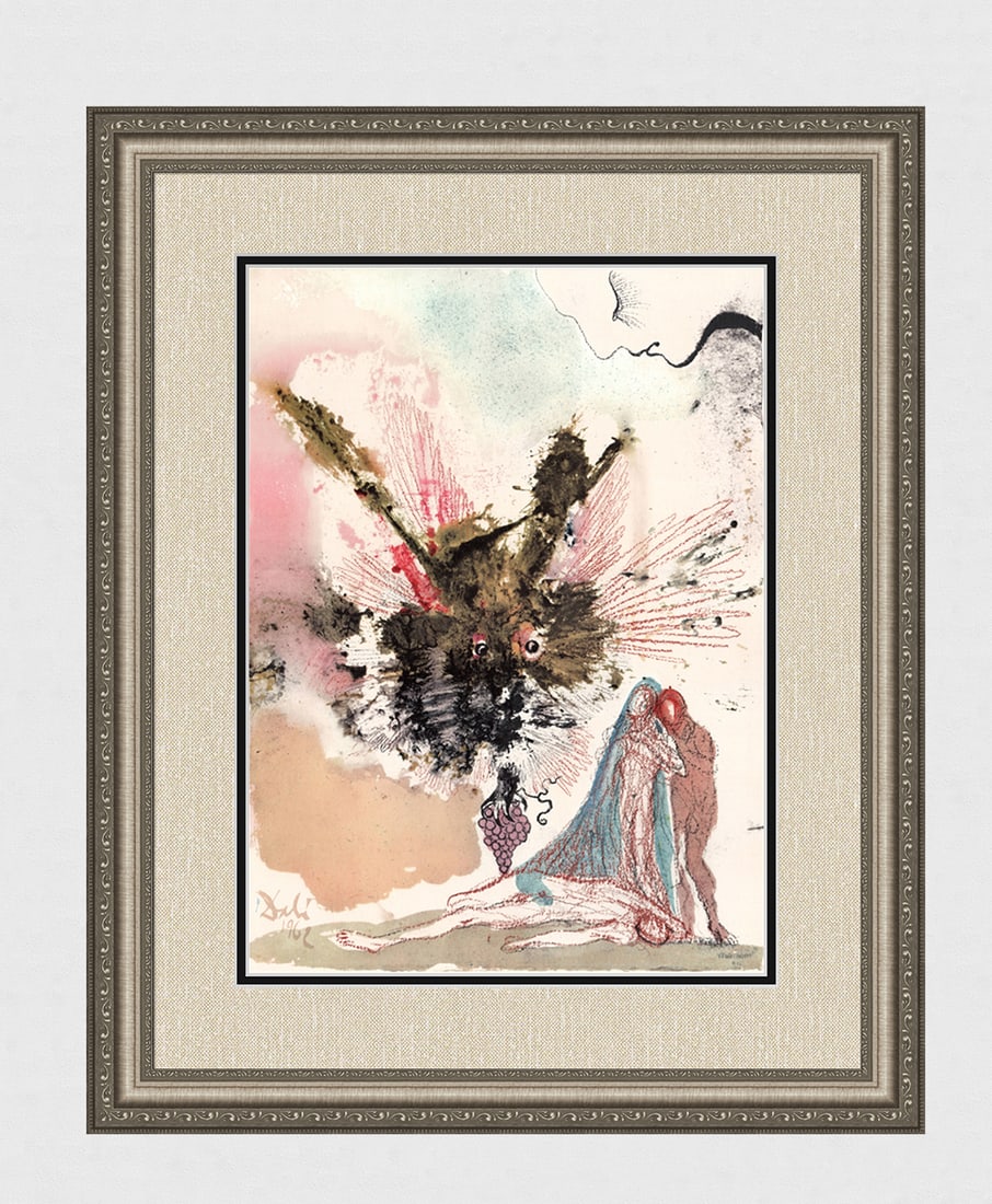 Salvador Dali 1967 Original Biblia Sacra Noah Framed Lithograph: Salvador Dali. "Coepitque Noe vir agricola exercere terram, et plantavit vineam; bibensque vinum inebriatus est et denudatus (And Noah began to be a farmer, and he planted a vineyard: drunk and stripp