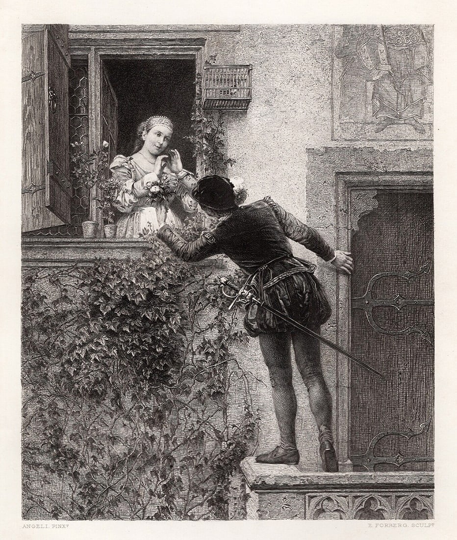 1800s Heinrich Von Angeli Etching ROMEO ET JULIETTE Signed Framed (1 of 3)