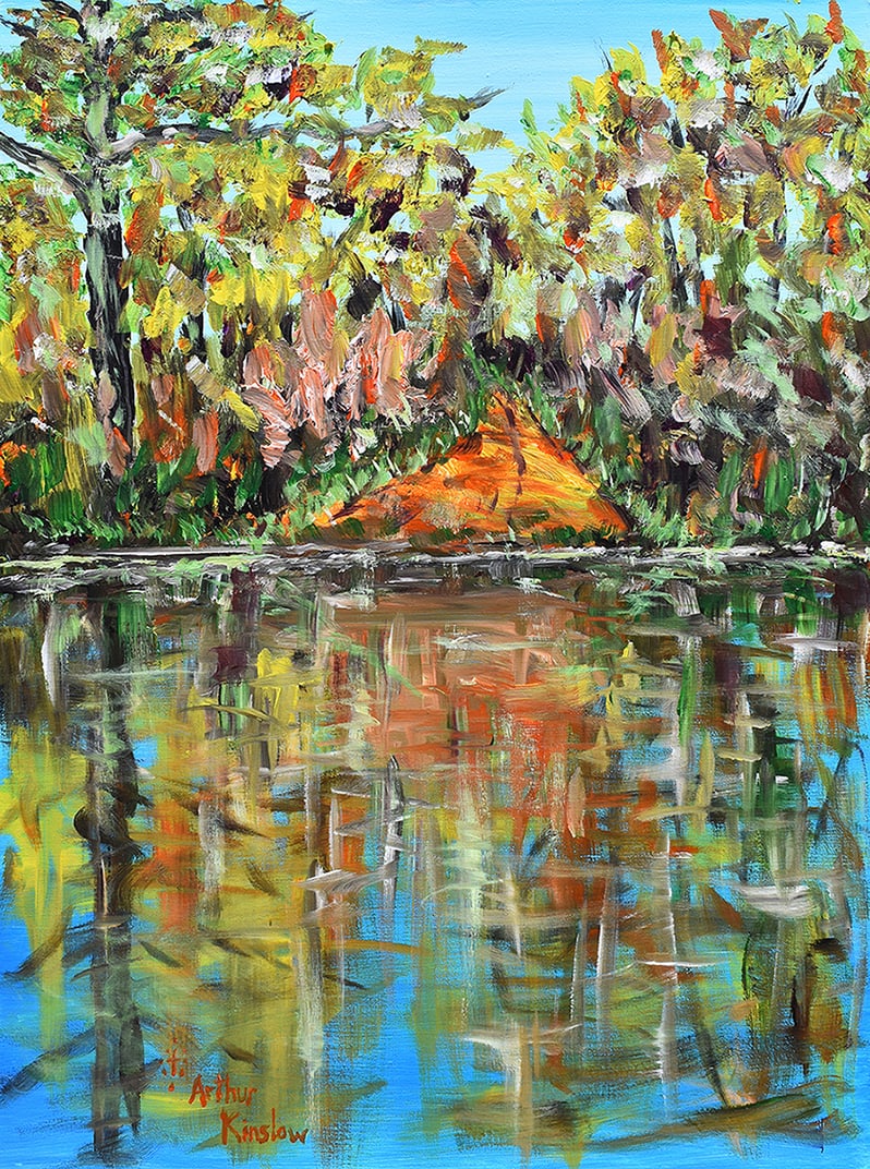 Arthur Kinslow Orginal Painting Hidden Path 30 x 40 Inches: Arthur Kinslow ( American, 1955 - ) The Hidden Path II. Original Acrylic on Canvas.Signed by the artist lower right. Canvas Size 30 x 40 inches. Arthur Kinslow has been involved in art his entire life