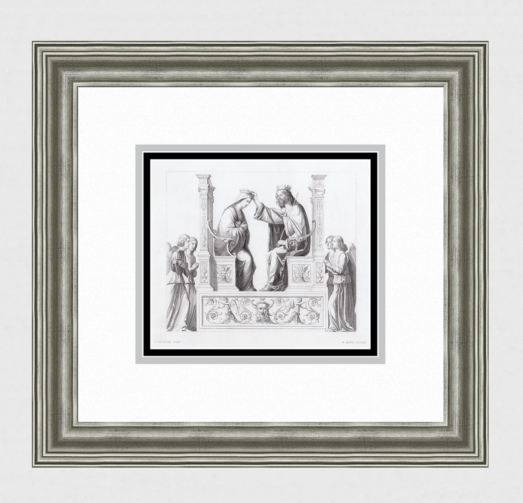 Giovanni da Udine Coronation of the Virgin 1800's Engraving: Giovanni da Udine (Italian, 1487-1564). The Coronation of the Virgin. Antique Engraving on wove paper after the original by Master Engraver K. Mayr (19th Cen). 1871. Signed in the Plate. Excellent. Im